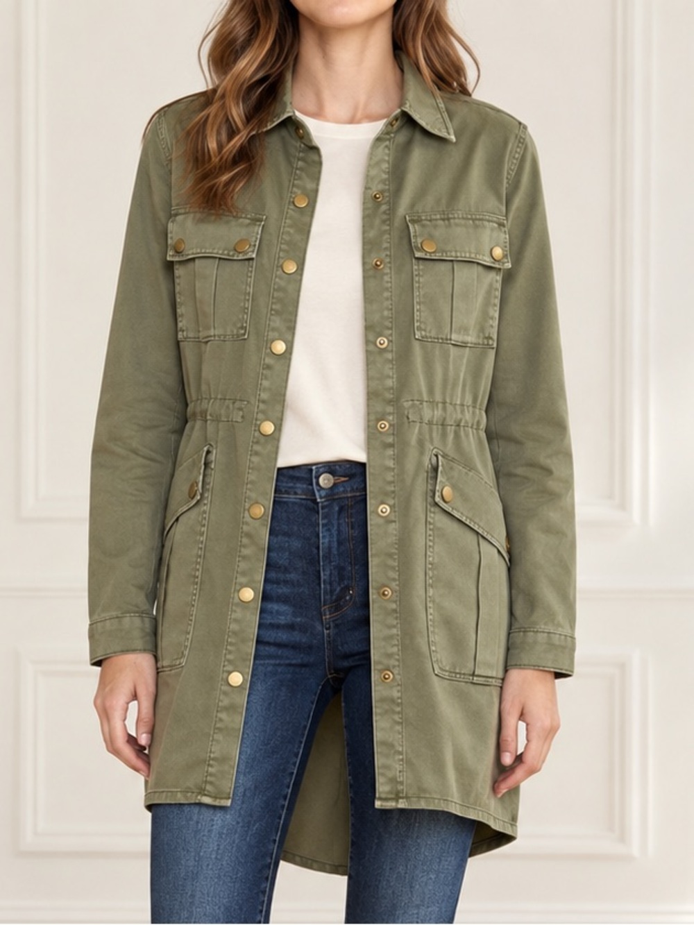 Level 99 Utility Anorak Jacket Womens Medium Cactus Green Longline Field Coat